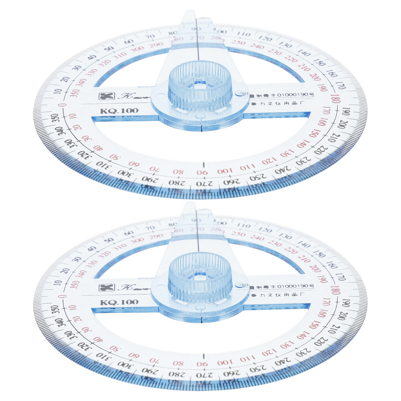 Círculo rotativo transferidor para alunos do ensino primário, goniasmómetro de plástico transparente, 360 graus, 2pcs