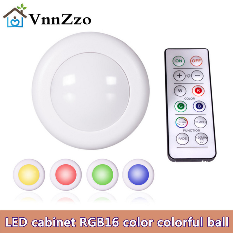 다채로운 색상의 LED 캐비닛 배터리 RGB16 색상, 배터리 작동, 휴대용 주방 복도 옷장 캐비닛 야간 램프