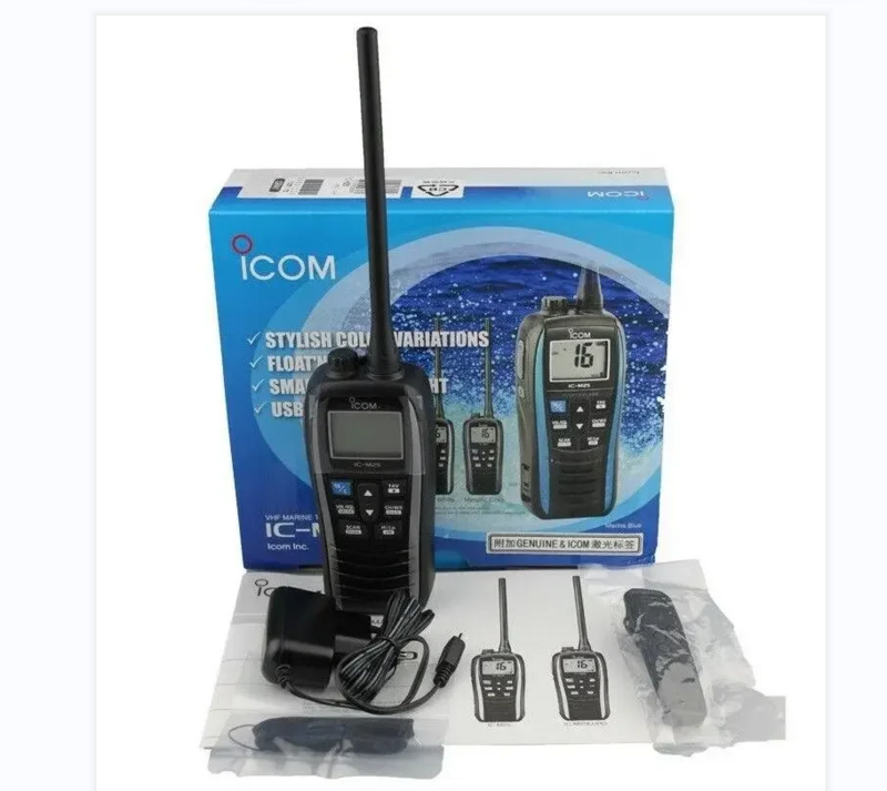 Radio Marina portátil, IC-M25, 5W, VHF, LCD, ligera, resistente al agua