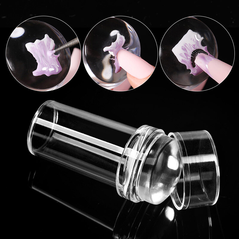 Nail Salon 2.4/2.8cm Pure Clear Jelly Nail Art Stamper Scraper Set Print Silicone Marshmallow Nail Stamp Stamping Tools Supplies