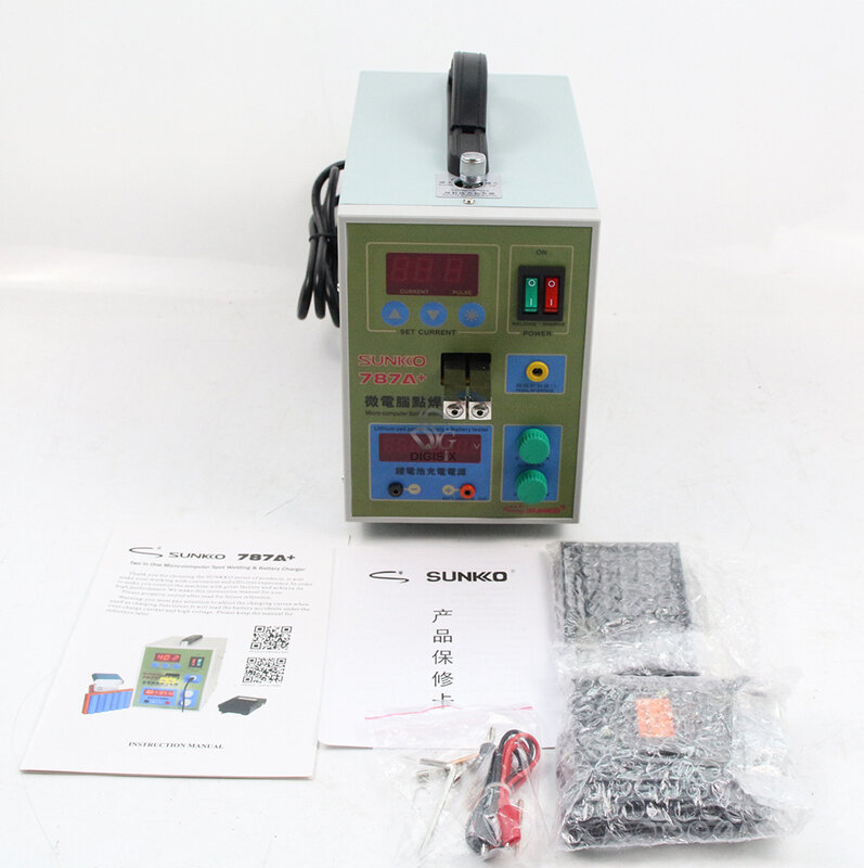 Sunkko-soldador por puntos de batería 787A + 220V, máquina de soldadura de pulso para paquetes de baterías de iones de litio 18650, 0,05-0,2mm