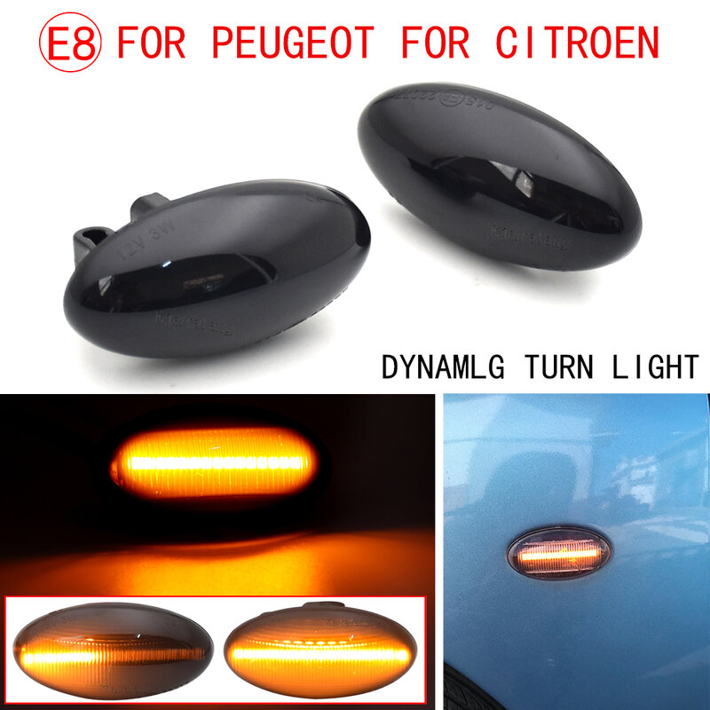 2x LED แบบไดนามิกเลี้ยวไฟสัญญาณด้านข้างลำดับไฟกระพริบสำหรับ Peugeot 307 206 407 107 607สำหรับ Citroen c1 C2 C3 C5