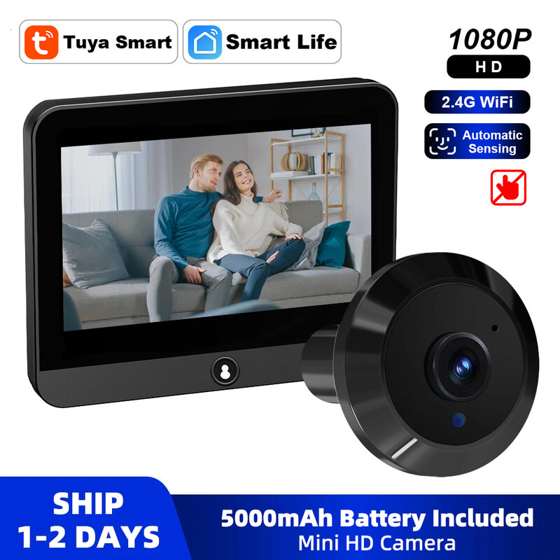 Tuya Smart Digital Door Viewer, Peepholes, Mini Câmera de Segurança, 1080P, 2.4G, WiFi, Microondas, Radar, Detecção Humana