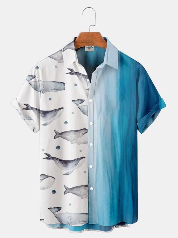 男性用3Dプリント「ハワイアン」Tシャツ,マリンプリント,グラフィック,ファッションボタン,半袖ラペル,ストリートウェア,夏