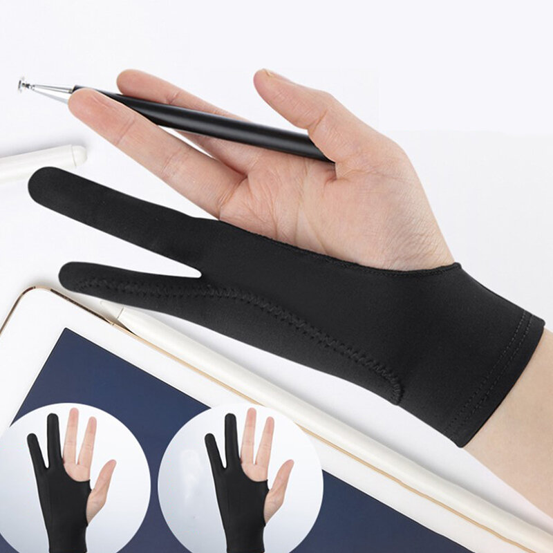 1X rysunek artystyczny rękawica dla każdego Tablet graficzny do rysowania czarna 2 palce zapobiegające poroszczeniu zarówno dla prawej, jak i lewej ręki, czarny rozmiar wolny