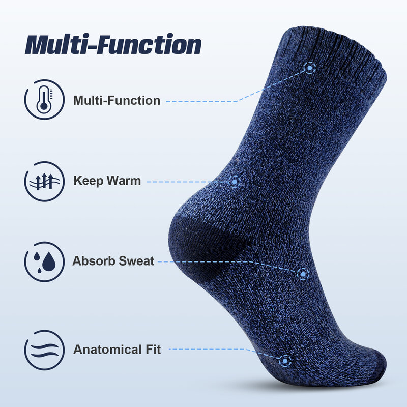 5 Pairs Merino Wool Socks for Men Thick Thermal Socks Warm Winter Outdoor Sports Boot Socks Breathable Hiking Socks for Cold
