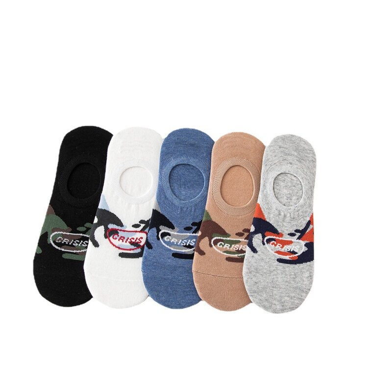 5PR Summer Invisible Socks Cartoon Deer Pattern Japanese Silicone 2023 New Men's Socks Thin Ankle Sock Low Cut Low Top