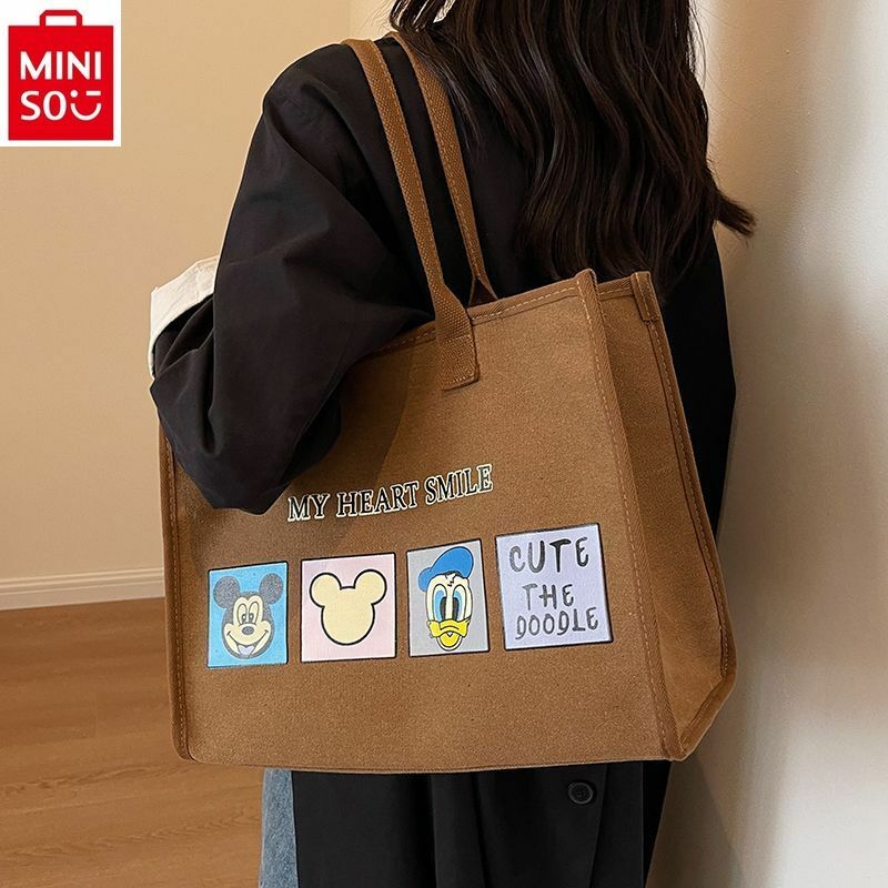 MINISO Холщовая Сумка с мультяшным изображением Диснея Микки, студенческий рюкзак, осень и зима, новая модная сумка-тоут через плечо