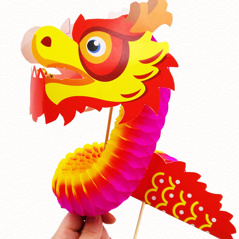향수 어린이 핸드메이드 DIY 크리에이티브 소재 가방 퍼즐 장난감, 중국 새해 드래곤 댄스 페이퍼 컷아웃 선물, 수제 장난감