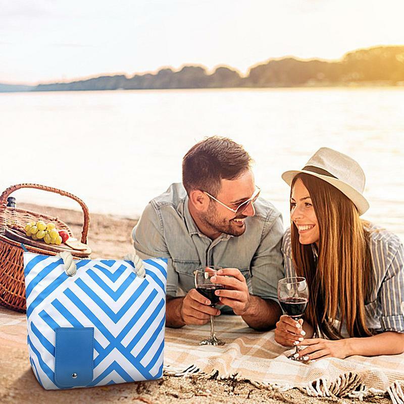 Monedero de vino de playa con compartimento aislado, sostiene 2 botellas de vino para viaje, bolsa enfriadora aislada, bolso de mano de vino