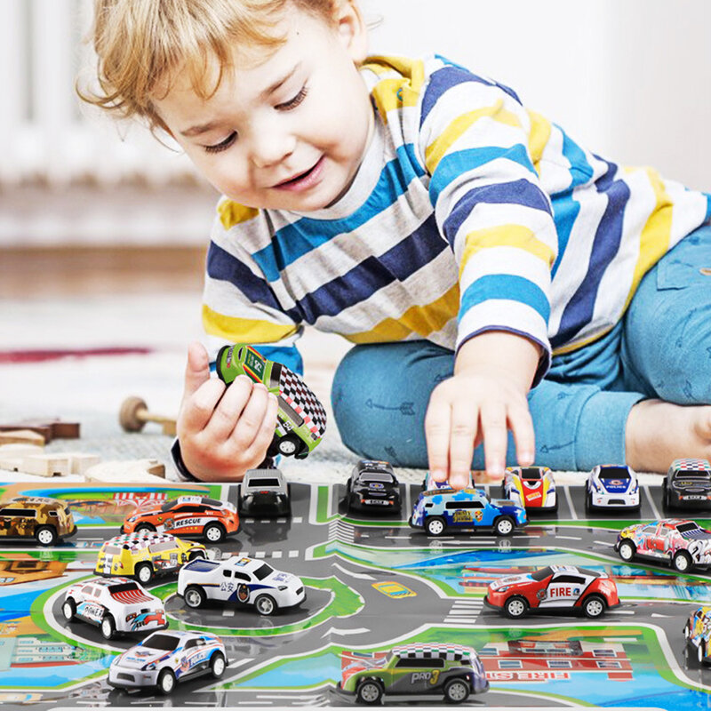 Mobil mainan Diecast, mobil mainan tarik mundur Model kartun Kota Mini untuk hadiah ulang tahun anak laki-laki dan perempuan 1 buah
