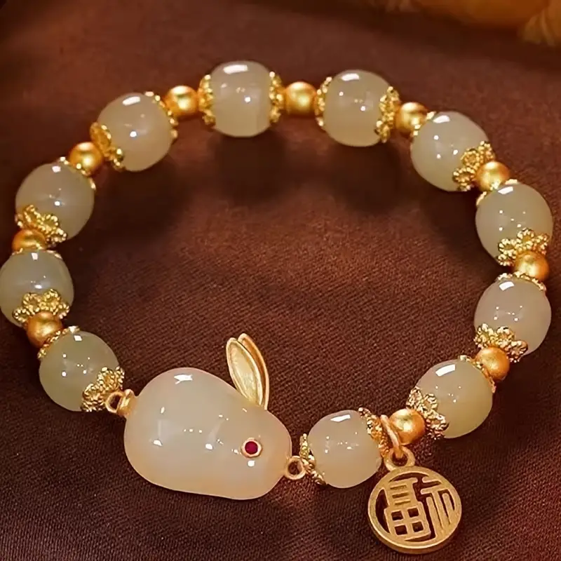 Pulsera de conejo de Jade para mujer, brazalete de alta belleza para estudiante, pulsera de conejo del zodiaco chino antiguo