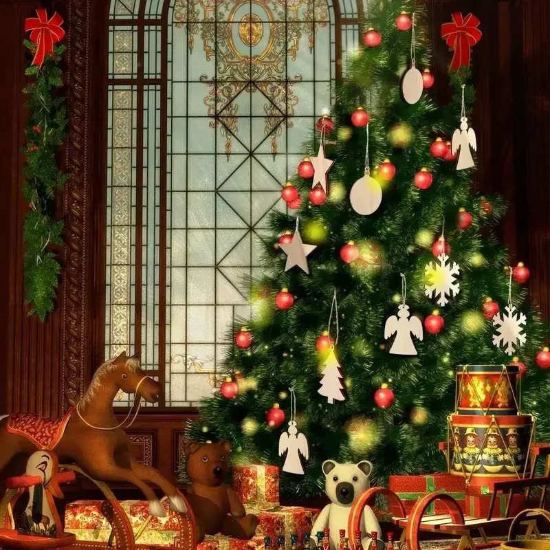 빈 나무 디스크 대량 구멍 공예 중앙 장식품, 미완성 나무 크리스마스 컷 아웃 장식품 페인트, 10 개
