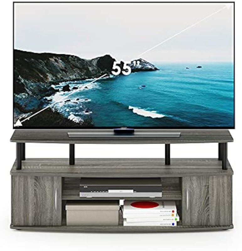 Furinno JAYA Large Entertainment Stand for TV Up To 55 Inch, French Oak 47.24(W) X 19.53(H) X 15.87(D) Inches Grey/Black