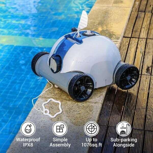 Paxcess pembersih kolam renang robot otomatis, dengan pembersihan kuat, dengan motor Drive ganda, tahan air IPX8, dan kabel melayang 33 kaki