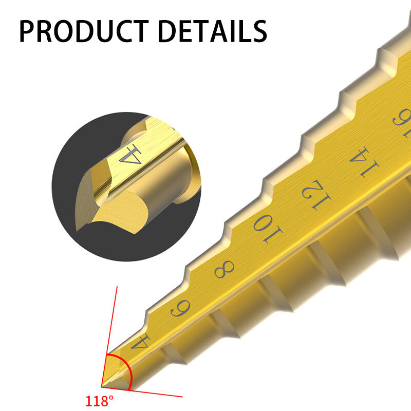 Punta per trapano a gradino 3-12mm 4-12mm 4-20mm HSS punta per trapano a gradino con scanalatura dritta strumento di perforazione per fori in metallo rivestito in titanio