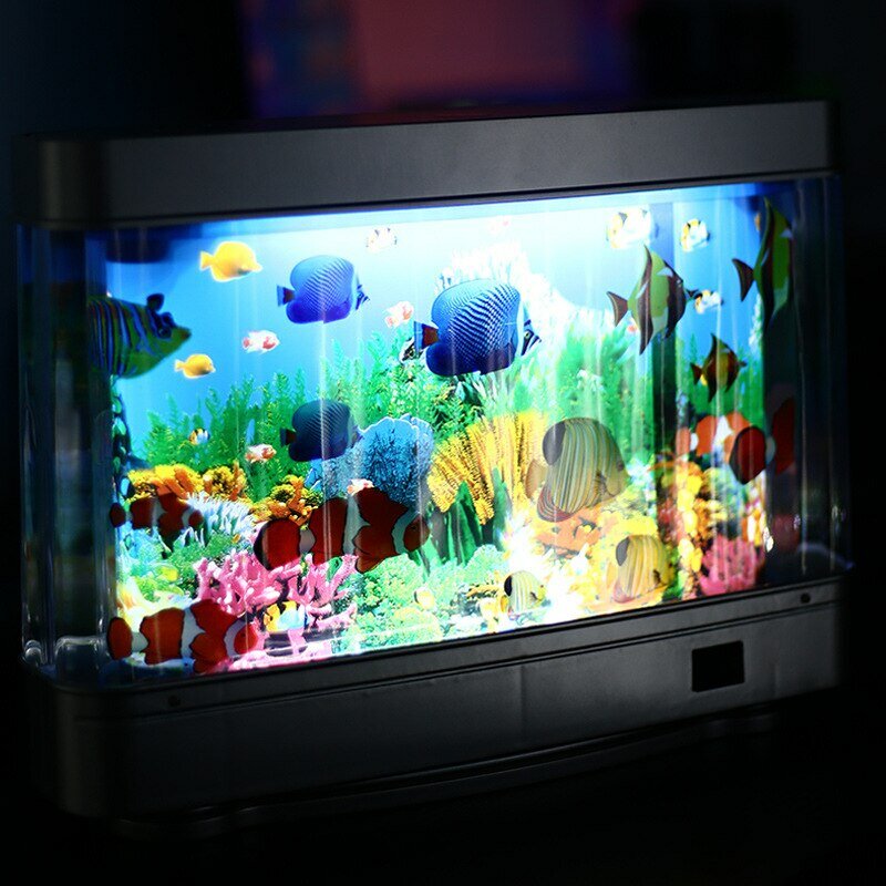 Lampu tangki ikan tropis buatan, dekorasi akuarium Virtual Ocean in Motion lampu malam untuk anak-anak Halloween mainan hadiah Natal