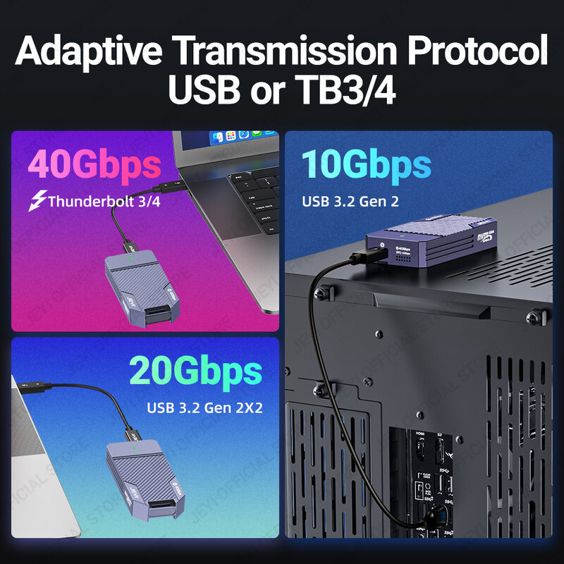 JEYI-Gabinete SSD NVMe, M2 a Tipo-C 4.0, Estojo de Unidade de Estado Sólido, Compatível com Thunderbolt 4/3, USB 3.2 3.1 3, USB 4.0 M.2, 40Gbps