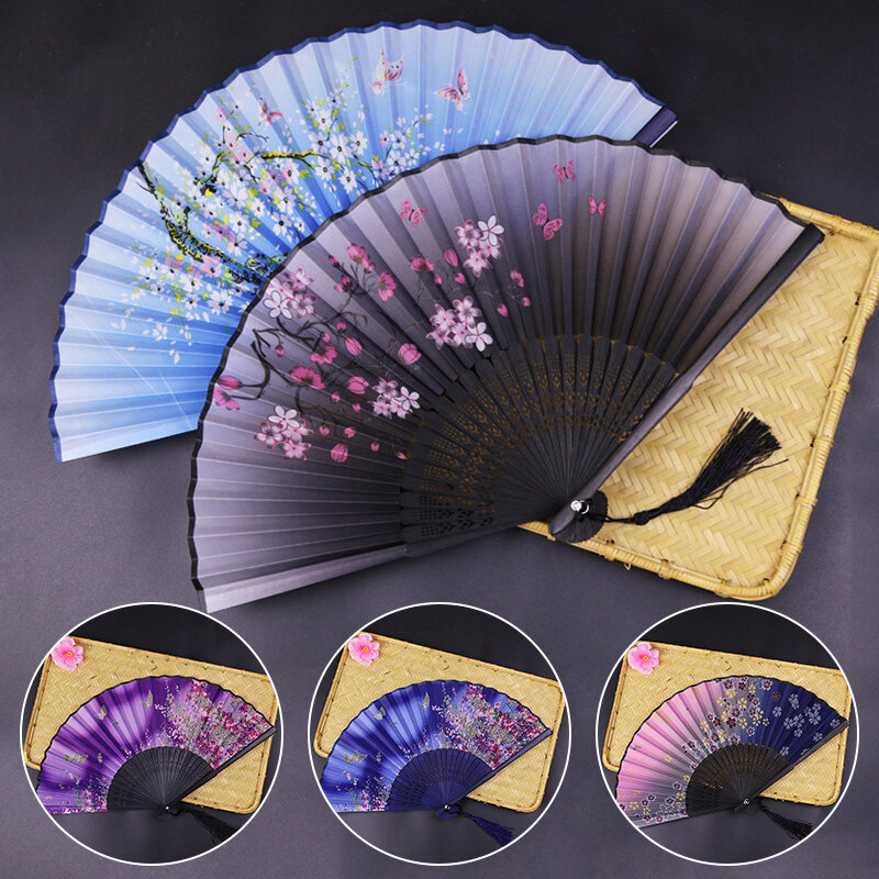 Ventaglio pieghevole in seta Vintage ventaglio a mano in stile giapponese cinese ventaglio da ballo in bambù ventaglio da sposa decorazione per la casa ornamenti regalo artigianale