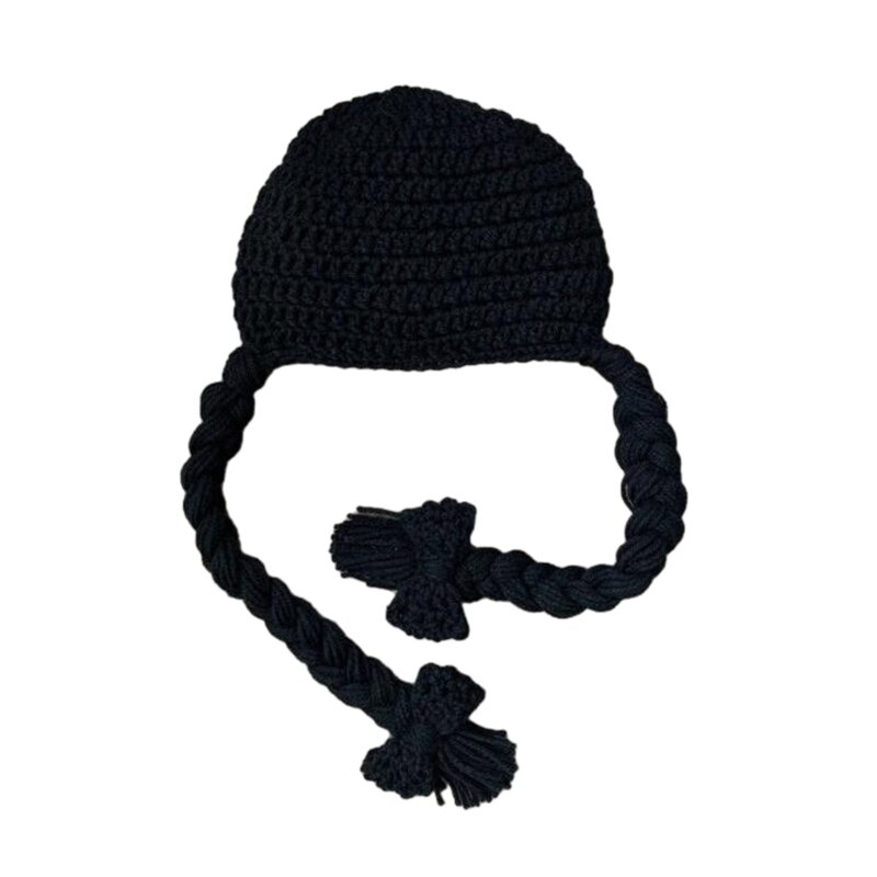 K1MA Parrucca lavorata a maglia per bambini Cappello fatto a mano per bambini Doppie trecce Berretto per maglieria in lana Moda