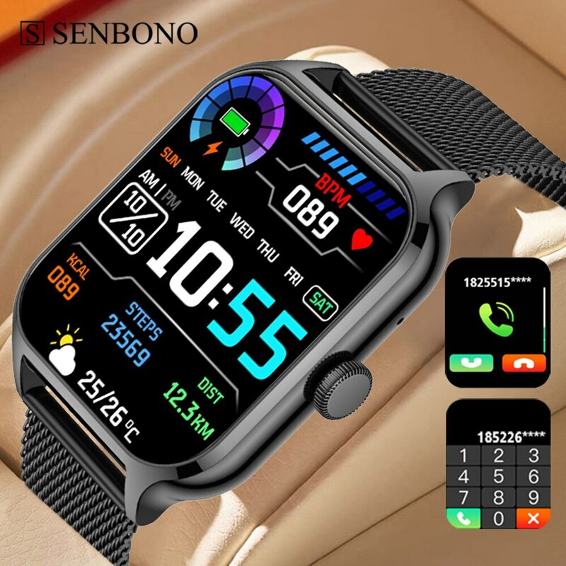 SENBONO-reloj inteligente deportivo para hombre y mujer, pulsera con Bluetooth, llamadas, frecuencia cardíaca, oxígeno en sangre, IOS y Android, 1,91 pulgadas