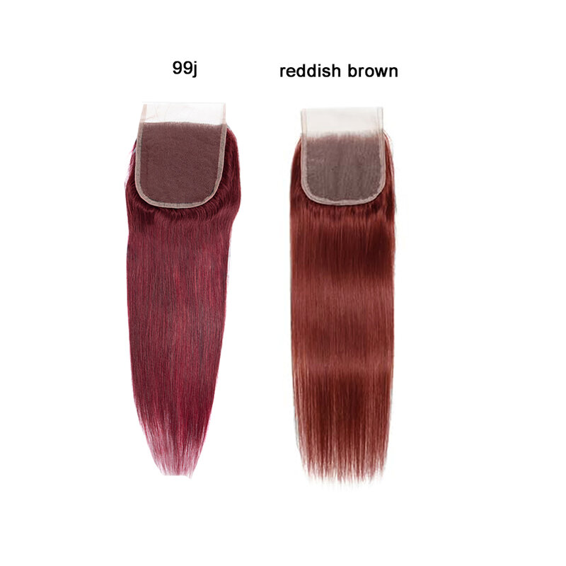 Прямые искусственные волосы 99J с застежкой, красно-коричневые прямые человеческие волосы, искусственные волосы с застежкой 4x4, цвет Бургунди