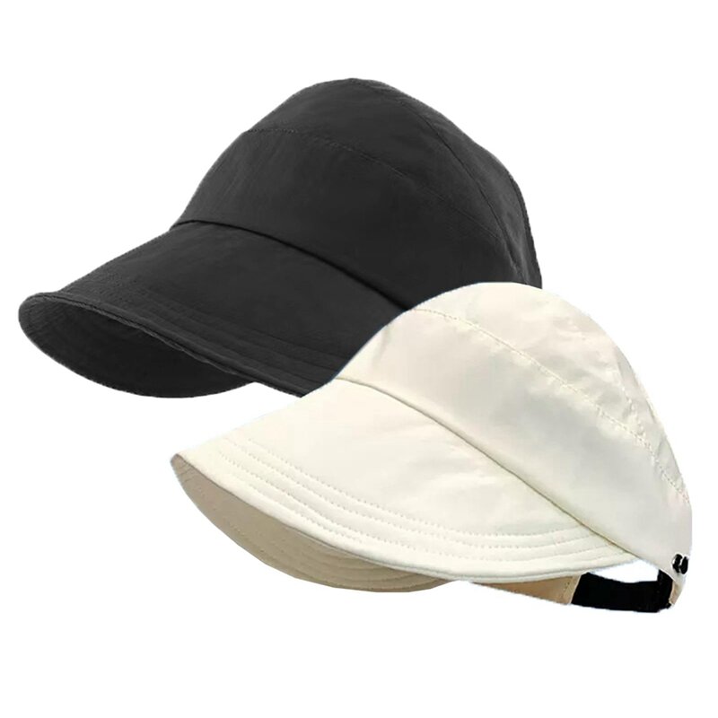 Chapéu de sol alto de aba grande para mulheres, proteção UV ao ar livre, chapéu de sol oco alargado preto e branco