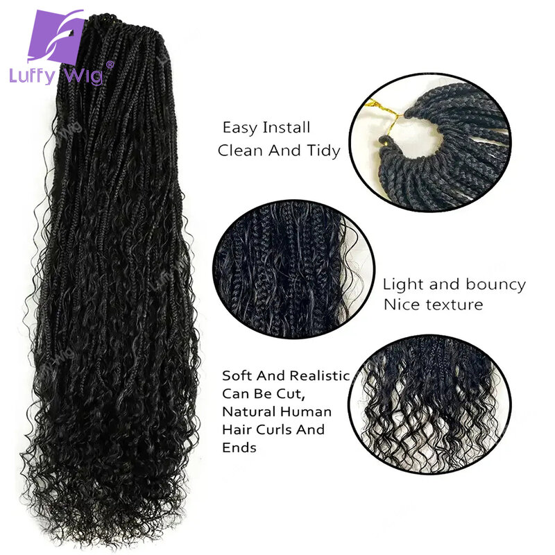 Crochet Boho Box Braids Hair Goddess With Human Hair Curls 30 inch Pre-looped Synthetic Braided Human Hair Curls For Black Women