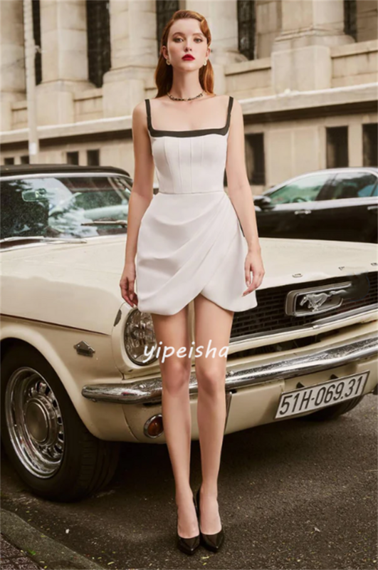 Jersey Pleat Prom A-line High Collar Bespoke Occasion Gown Short Dresses
