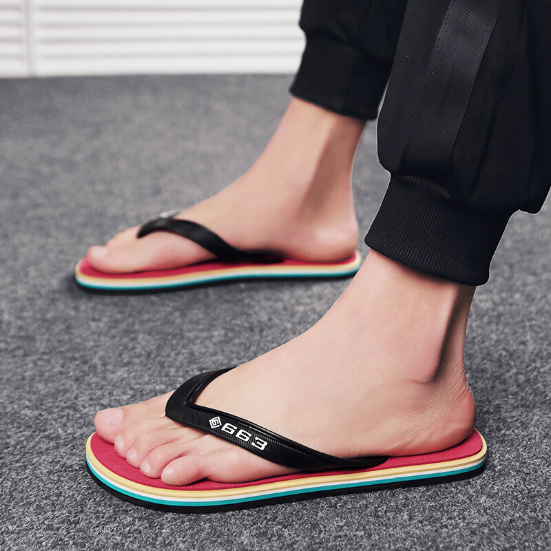 2024 Summer Slippers Men Flip Flops Beach Sandals Non-slip Casual Flat Shoes Slippers Indoor House Shoes for Men Outdoor Slides