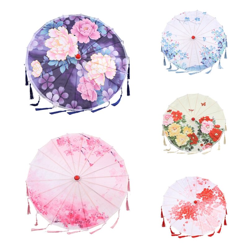 전통적인 새틴 헝겊 우산 일본 벚꽃 고대 댄스 성능 우산 빈티지 중국 스타일 우산