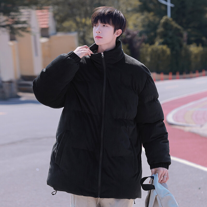 New Male Winter Fashion Youth Fashion Standing Neck Down Cotton Jacket For Men'S Sports And Leisure Plush Warm Corduroy Coat