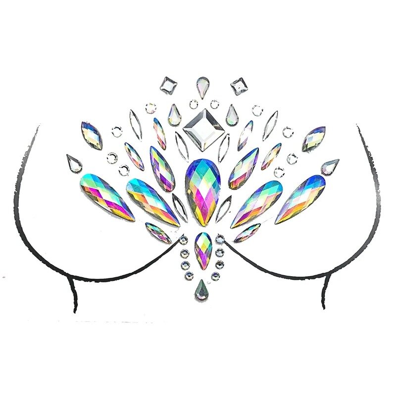 Tato Wanita Sementara Stiker Tato Palsu Perhiasan Dada Kristal Wajah Dekorasi Berlian Akrilik Berlian Imitasi Stiker Wajah