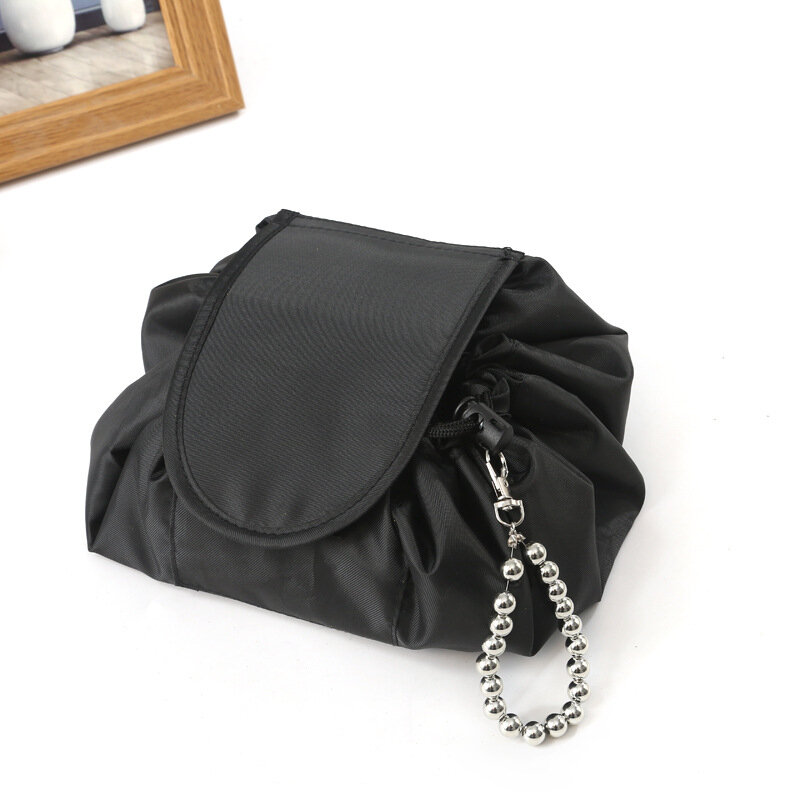 Ленивая косметичка на шнурке, портативная дорожная сумка для хранения, черные сумки для хранения для женщин, дизайнерская сумка для косметики с жемчугом