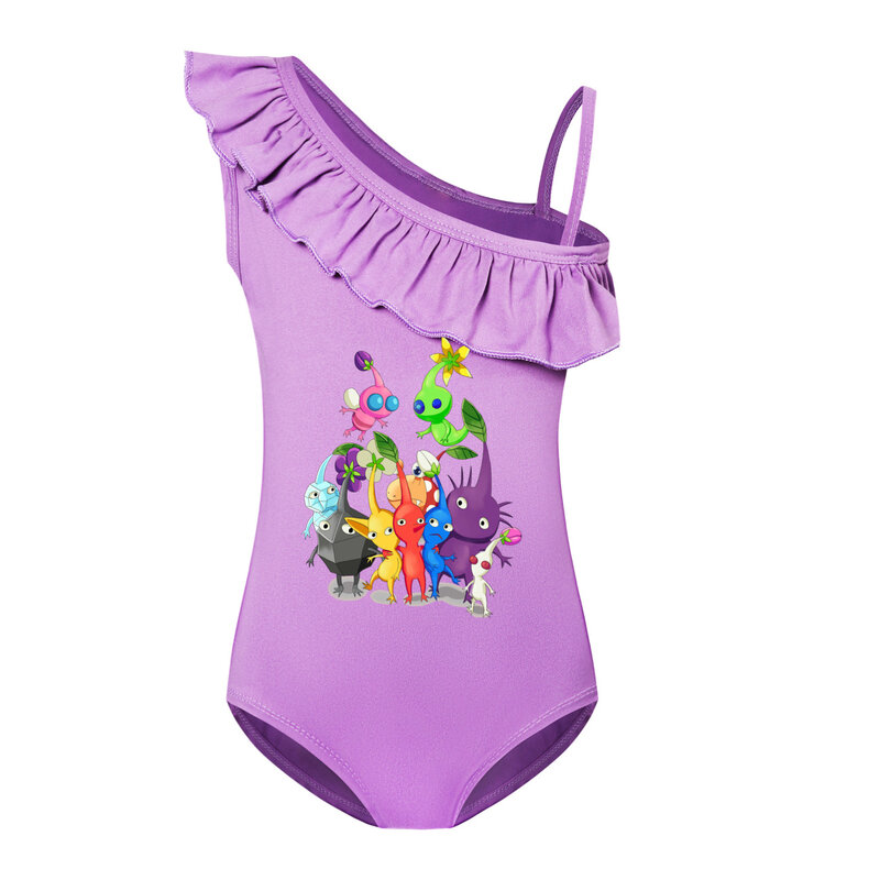 Inside Out 2 T Shirt Kids Cartoon JOY SADNESS Swimsuit Baby Girls Knitted Sleeveless Swimwear Children's Ruffle Biniki Beachwear