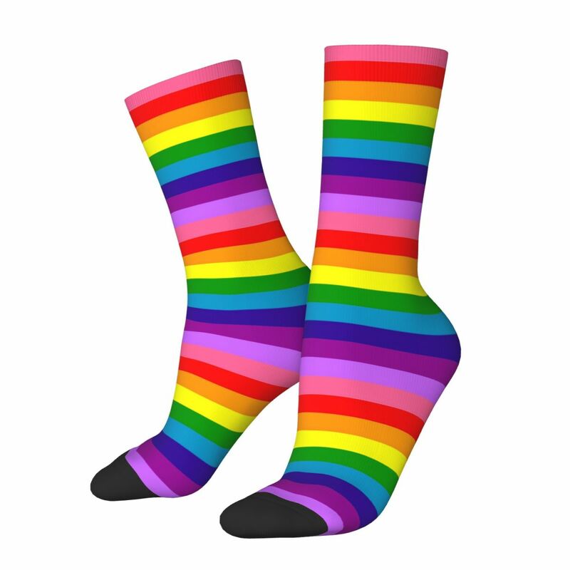 Calcetines deportivos con patrón de líneas verticales para hombre y mujer, medias informales de arcoíris, primavera, verano, otoño e invierno, novedad