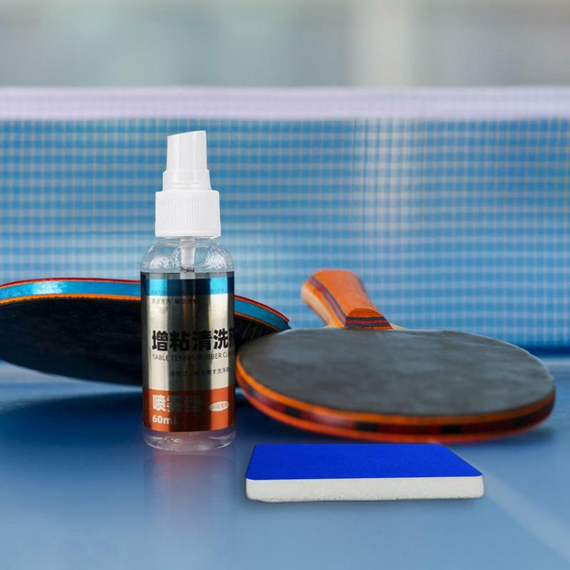 Limpiador de goma para raquetas de tenis de mesa, botella con agente de pulverización, mantenimiento de murciélagos, 60ml