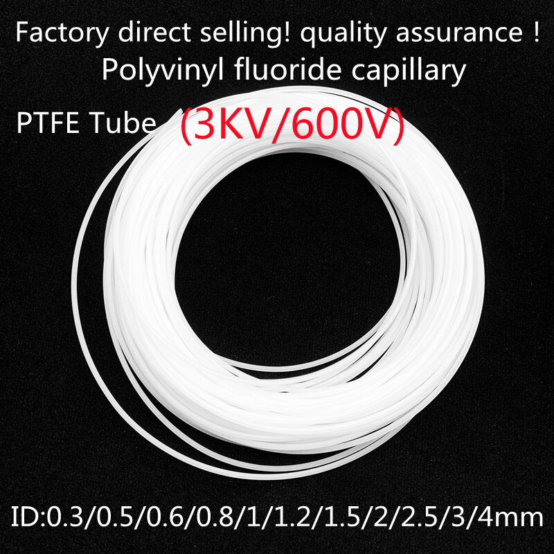 Tubo de PTFE ID0.6, 0,8, 1, 1,2, 1,5, 1,6, 1,8mm, F4, F46, PTFE, FEP, PFA, manguera aislada, tubo rígido, resistente a la corrosión y a la temperatura
