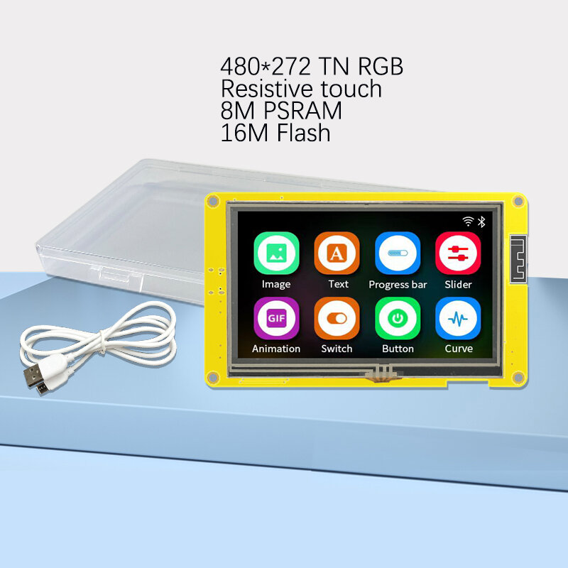ESP32-S3 HMI 8M PSRAM 16M Flash Arduino LVGL WIFI & Bluetooth 4.3 "480*270 Layar Tampilan Pintar 4.3 Inci Modul TFT LCD RGB