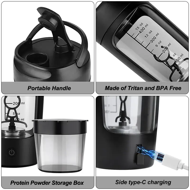 650ml USB Electric Portable Whey Protein  Shaker bottle  Fully Automatic Stirring Cup Rechargeable  Gym  BA Free Cocktail Blend