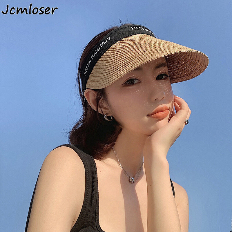 Sombreros de sol Anti-UV para mujer, sombrero de paja de Panamá, Top vacío, deportes al aire libre, vacaciones, gorra de playa, moda de verano, 2022