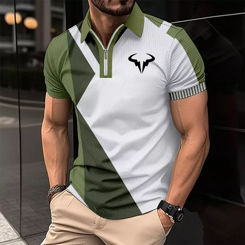 Polo à manches courtes pour hommes, T-shirt à revers de course, Vêtements pour hommes, Marque d'impression Rafael Nadal, Design 3D contrasté, Nouveau
