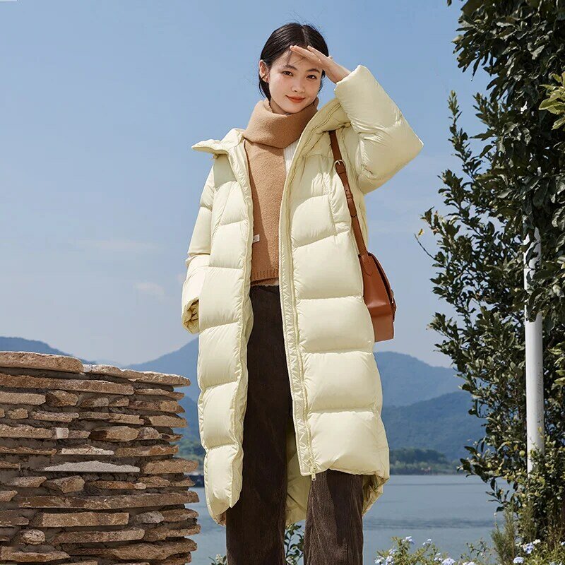 여성용 세미 다운 재킷, 루즈 방수 후드 재킷, 길고 따뜻한 2023, 겨울 신상