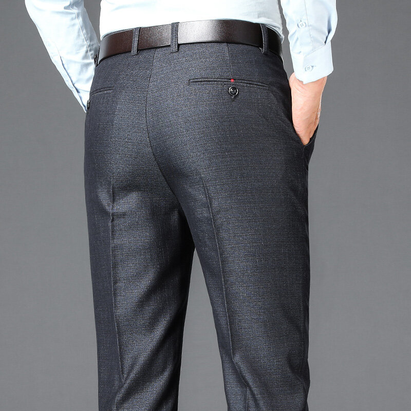 Wiosenne letnie męskie spodnie garniturowe w średnim wieku bawełniane biznesowe jednokolorowe cienkie na zewnątrz dorywczo formalne spodnie męskie Plus rozmiar 29-42