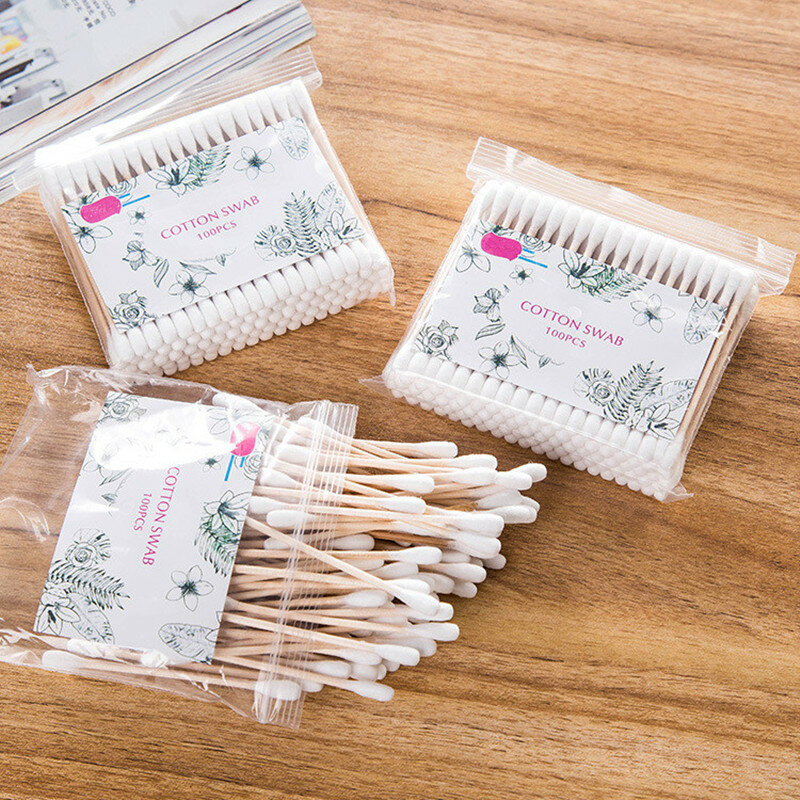Hot Double Head Cotton Swab Women Makeup Cotton Buds Tip New Wood Sticks Nose Ears Cleaning Health Care Tools