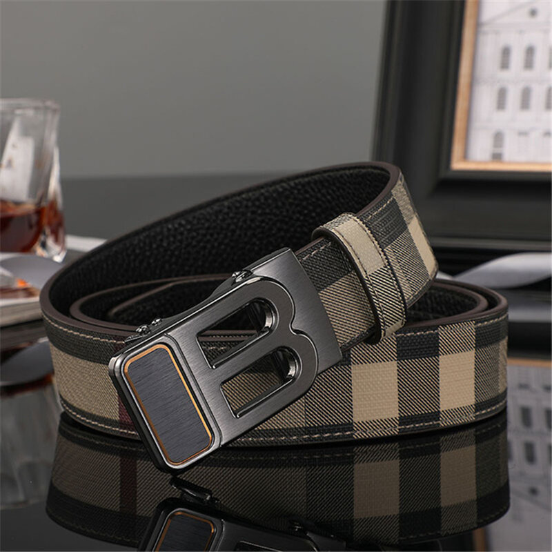 Cinturón de cuero genuino para hombre, de lujo de correa de lona 3,4 cm de ancho, alta calidad, nueva moda, hebilla clásica