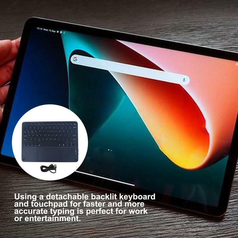 Teclado sem fio luminoso com tela sensível ao toque, teclado do computador tablet, trabalho em casa