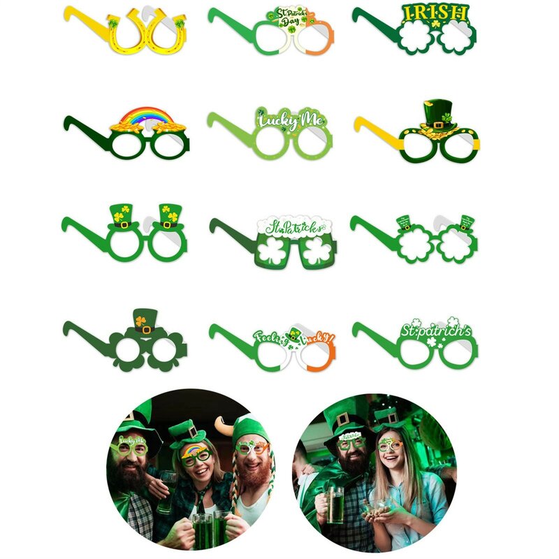 إطار نظارات بلاستيكية مزخرفة في يوم القديس باتريك ، قبعة خضراء ، فستان للأطفال ، جو أخضر ، جو