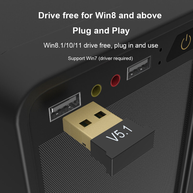 PC 스피커용 USB 블루투스 5.1 동글 어댑터, 무선 마우스 키보드 음악 오디오 블루투스 리시버 송신기