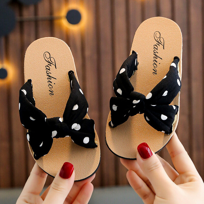 Zapatillas con estampado de lunares para niños y niñas, sandalias antideslizantes de suela suave, estilo bohemio de princesa, zapatos de playa para verano